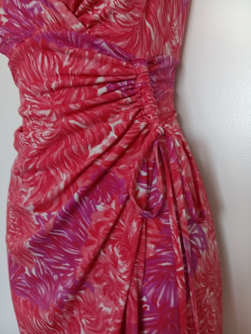 London Times Pink and Purple Floral Midi Wrap Dress - Picture 3 of 4